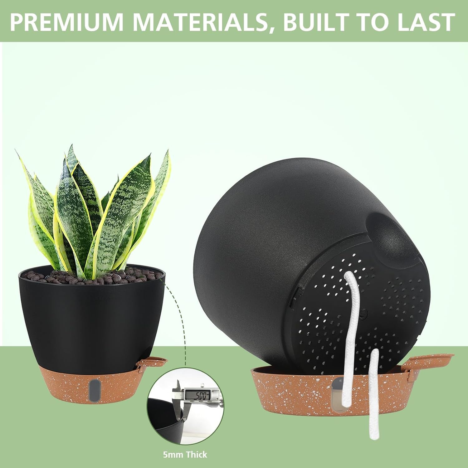 Self Watering Pots with Water Level Indicator, 12" 10" 9" 8" Large Plastic Flower Pots with Mesh Drainage Hole and Removable Saucer Reservoir for Indoor Outdoor Plants 4Pcs （Black