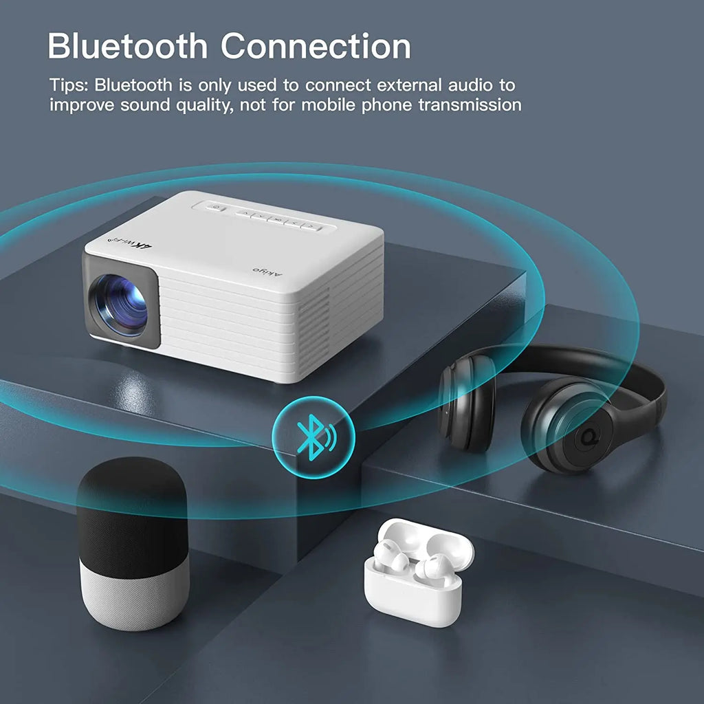 Mini Projector with Wifi and Bluetooth, 1080P Supported Iphone Projector with Projector Stand, Portable Movie Projector for Home Theater/Outdoor, Compatible with Ios/Android/Laptop/Tv Stick/Hdmi/Ps5