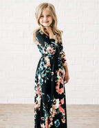 Girls Maxi Dress Floral 3/4 Long Sleeve Dresses with Pockets for Girls 6-12 Years