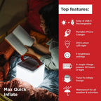 Max 2-In-1 Inflatable Solar LED Camping Lantern & Phone Charger | 200 Lumens, Twist-To-Inflate Design, Waterproof, Camping, Hiking & Travel, Emergency Light for Power Outages, Hurricane