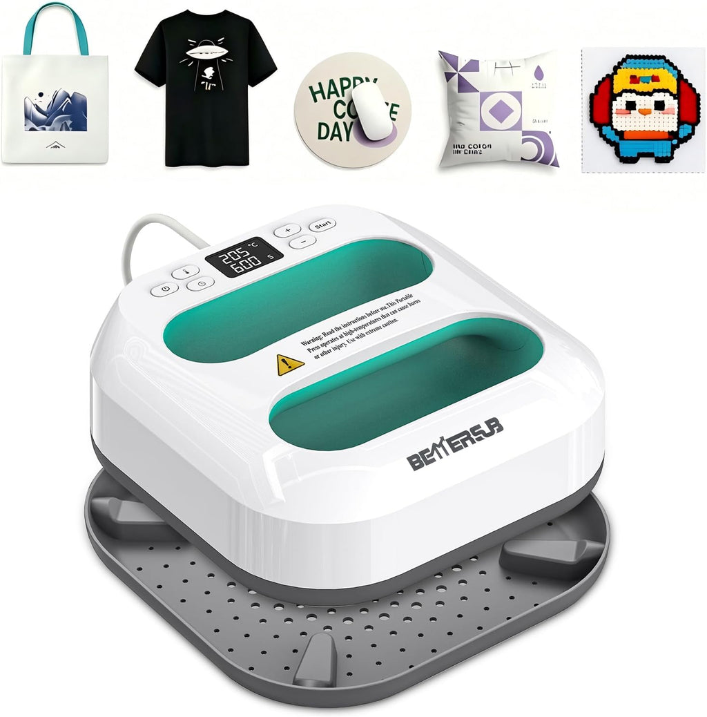 Heat Press Machine - Portable & Compact Heat Transfer Machine, Suitable for T-Shirts, Bags, Pillows, Fuse Beads, Clothing Sublimation and HTV Vinyl Printing, 9"X9" Teal