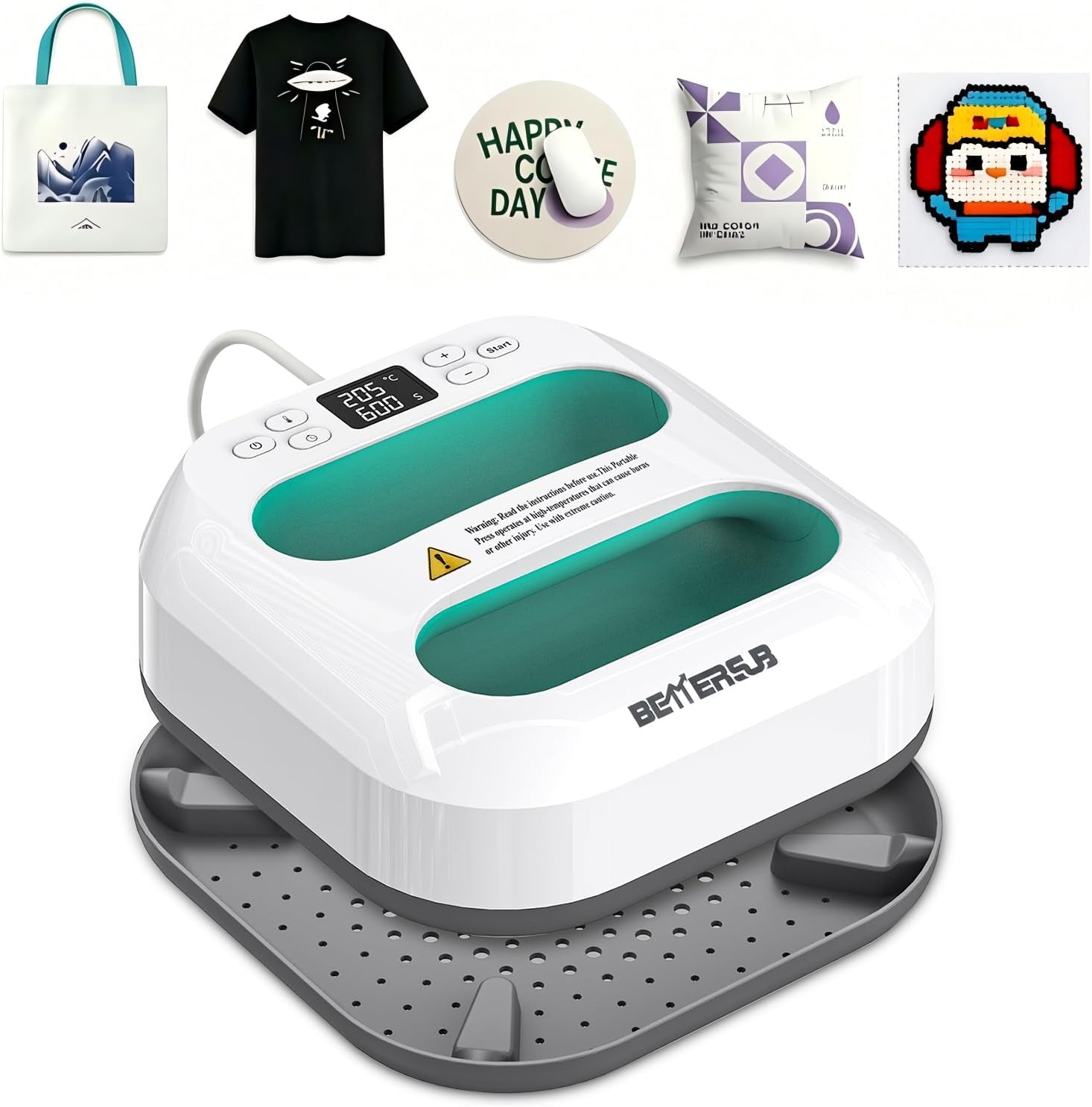 Heat Press Machine - Portable & Compact Heat Transfer Machine, Suitable for T-Shirts, Bags, Pillows, Fuse Beads, Clothing Sublimation and HTV Vinyl Printing, 9"X9" Teal