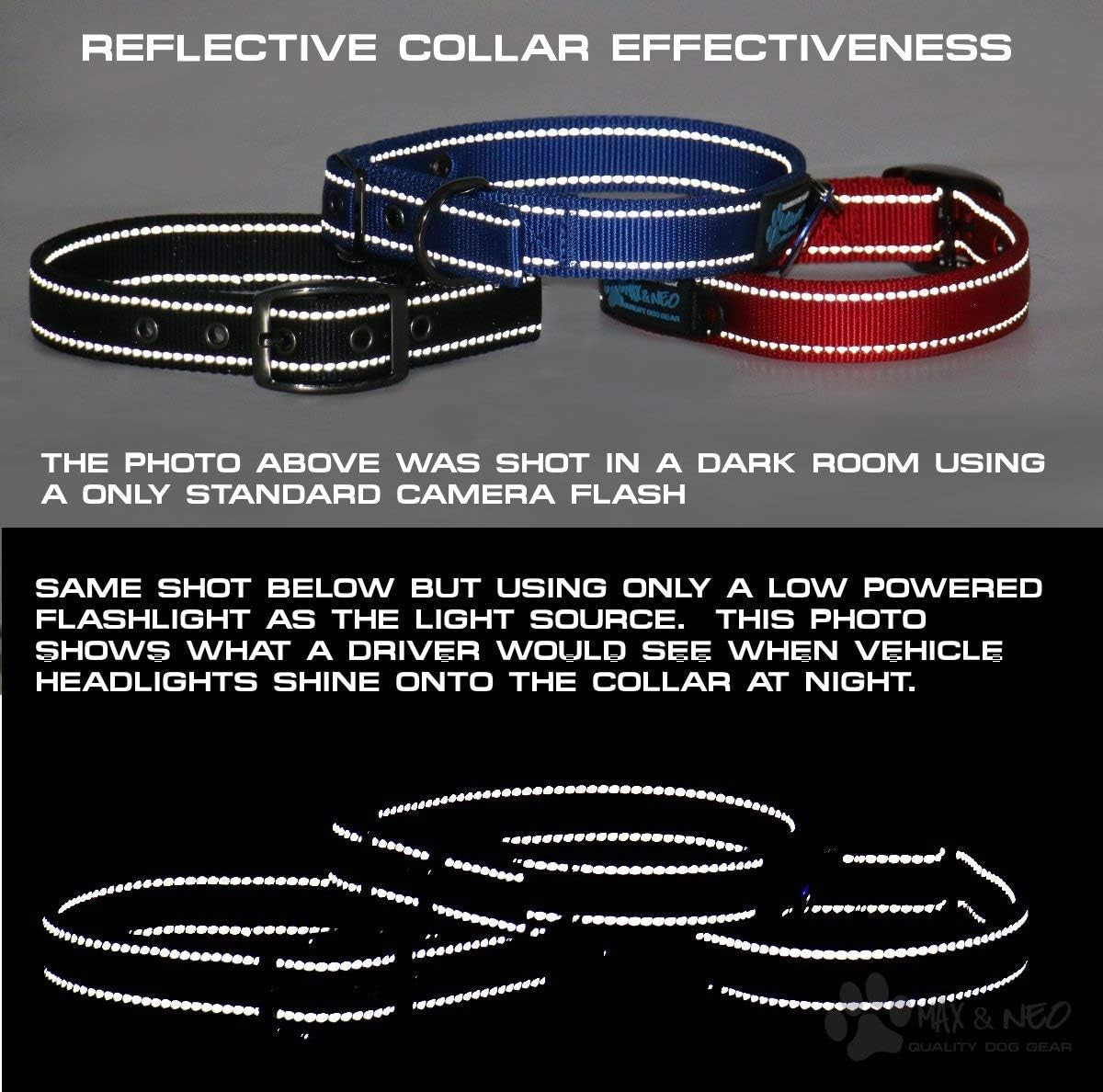 MAX Reflective Metal Buckle Dog Collar - We Donate a Collar to a Dog Rescue for Every Collar Sold (Large, Black)