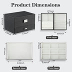 Jewelry Organizer Box, Large Jewelry Boxes for Women Girls, Space-Saving 3 Layers Jewelry Storage Case with Drawer, Movable Metal Stand, Modern, Gift Idea (Black)