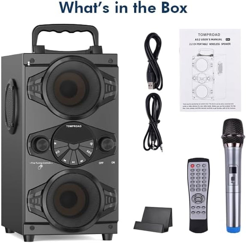 Bluetooth Speakers, 60W Portable Wireless Loud Outdoor Home Party Bluetooth Speaker with Subwoofer, FM Radio, LED Colorful Lights, Microphone, Remote and Big Powerful Stereo Deep Bass Sound Boombox