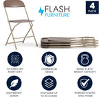 Hercules Series Plastic Folding Chair - Brown - 4 Pack 650LB Weight Capacity Comfortable Event Chair-Lightweight Folding Chair