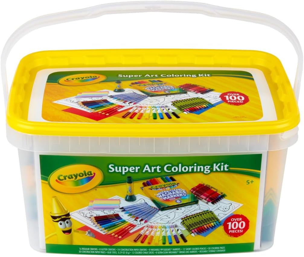 Super Art Coloring Kit (100+ Pcs), Kids Art Supplies Set with Crayons, Markers & Colored Pencils, Craft & Coloring Kit with Storage Tub, Ages 5+ [Amazon Exclusive]