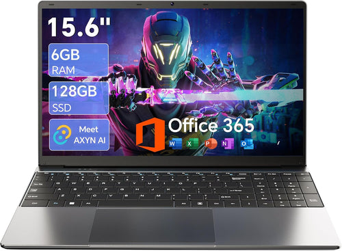 15.6'' AI Laptop with Office 365 6GB RAM 128GB SSD Win 11 Laptops | 7000Mah Battery, IPS FHD, 180°Viewing, Quad-Core Processor, Type-C, Wifi 5, Portable Thin Business Student Laptops