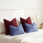 Burgundy Throw Pillow Covers: Pack of 2 24X24 Inch Vertical Ripple Striped Velvet Square Decorative Pillow Cases for Farmhouse Couch Sofa Bed Living Room Home Decor