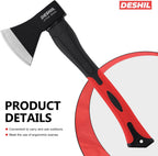 15-Inch Camping Hatchet Axe Outdoor Hatchet with Sheath | 45 Carbon Steel Blade, Shock-Absorbing Fiberglass Grip, Axe for Camping, Kindling, Hiking, and Outdoor Wood Splitting