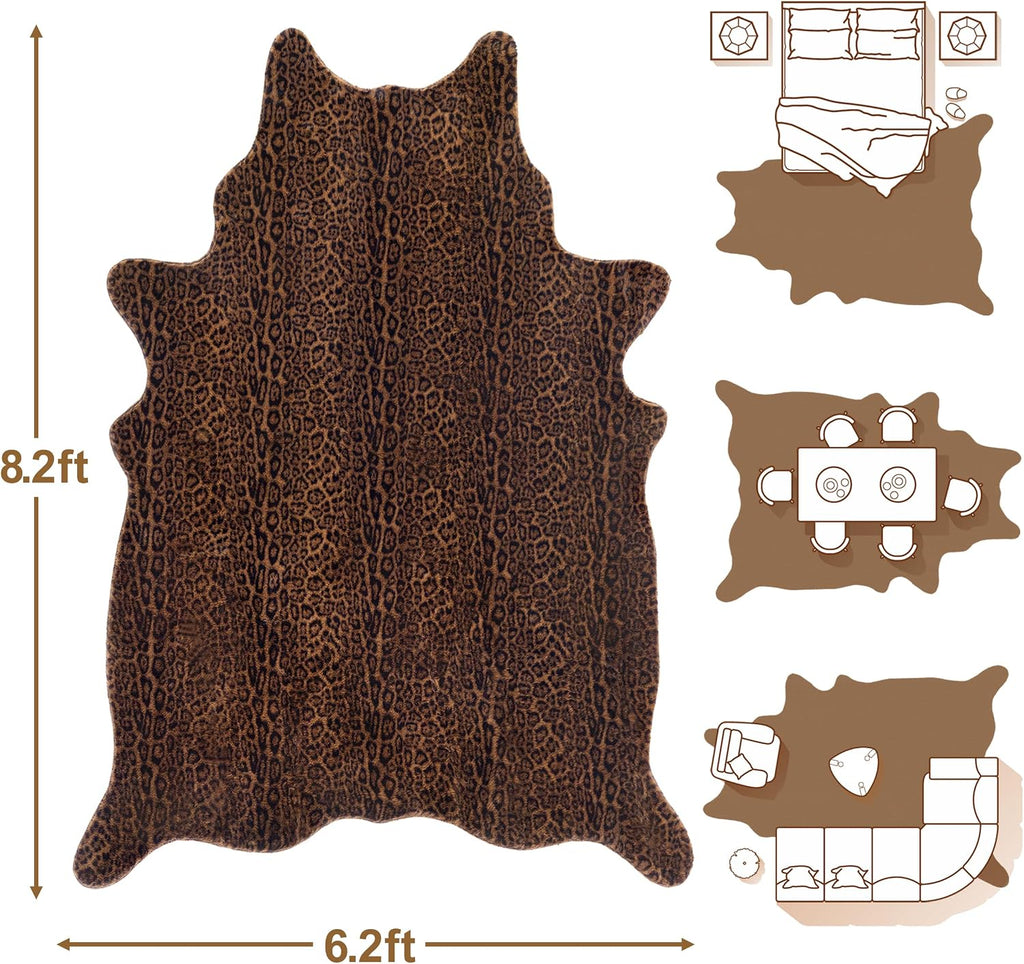 Faux Antelope Cheetah Print Rug, Leopard Rug 6.2X8.2 Faux Animal Print Skin Cheetah Area Rug for Bedroom Living Room Animal Fur Hide Rustic Dark Brown