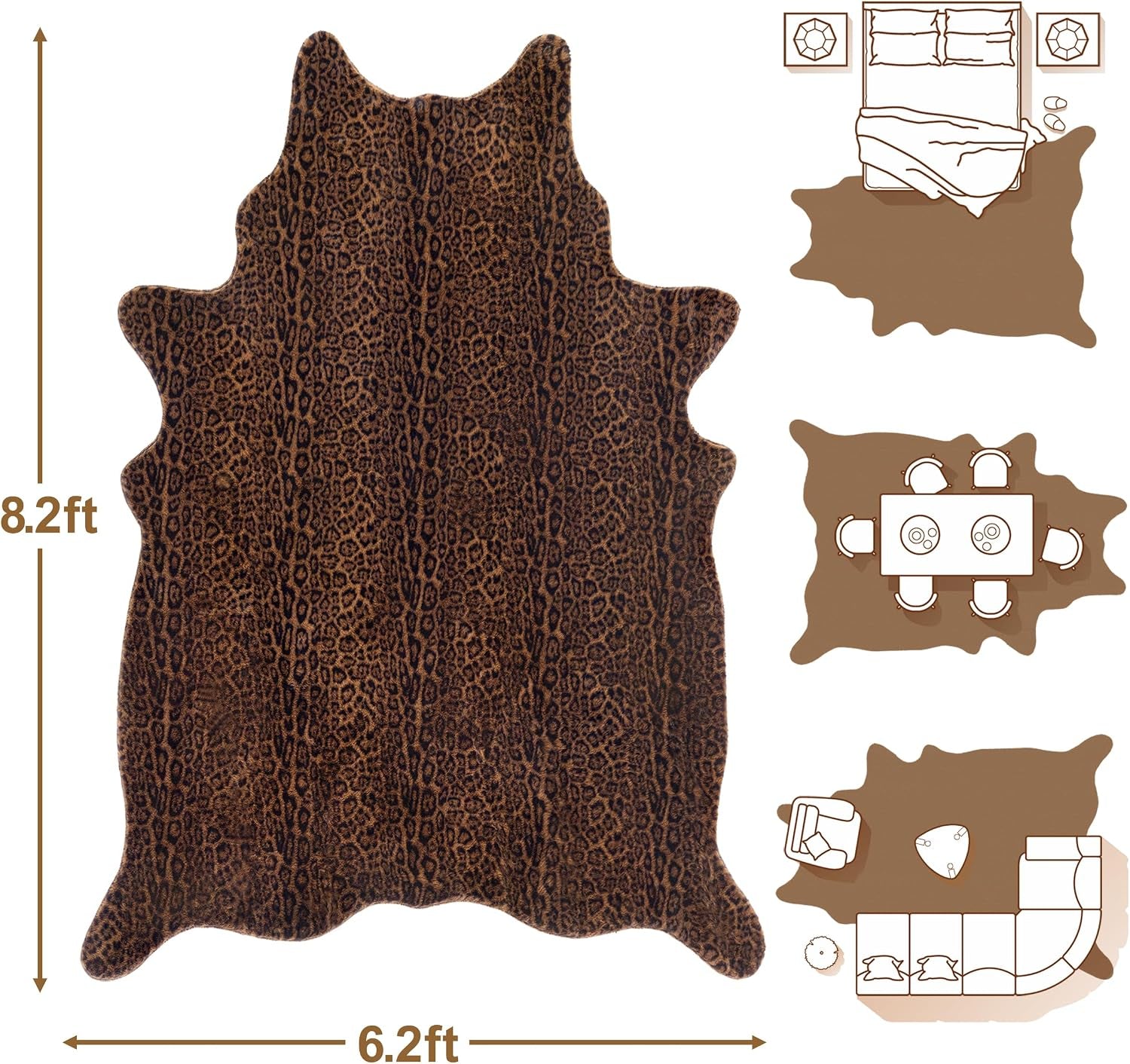 Faux Antelope Cheetah Print Rug, Leopard Rug 6.2X8.2 Faux Animal Print Skin Cheetah Area Rug for Bedroom Living Room Animal Fur Hide Rustic Dark Brown