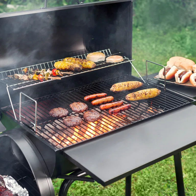 30" Barrel Charcoal Grill with Smoker, Side Table and Cover