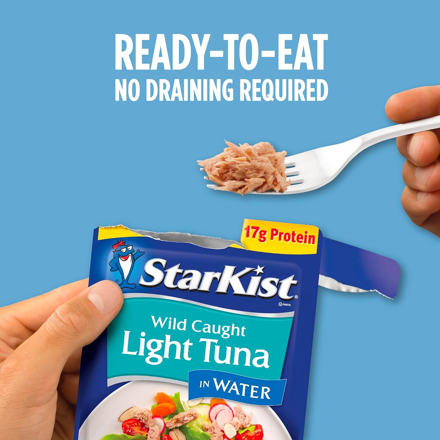 Chunk Light Tuna in Water, 2.6 Oz Pouch (12 Pack) Ready to Eat Wild Caught Tuna, 17G Protein, 70 Calories per Serving, Gluten Free, Soy Free, Kosher, Perfect for Salads, Keto Meals and Snacks