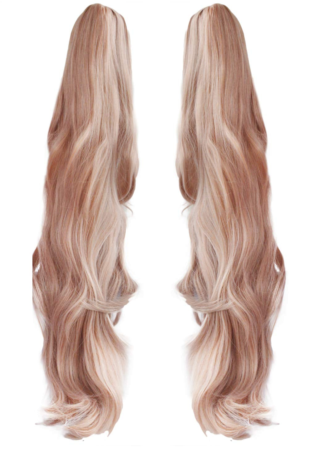 Long Pink Pigtail Wig Women Wavy Ponytail Wigs Long Wavy Cosplay Wig | Hair Cap+2 Bears Clip-On Detachable Pigtail Cosplay Wig Pink Curly Ponytail Hair Anime Costume for Halloween Party Cosplay