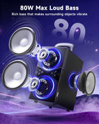 Party Bluetooth Speaker:80W Peak Large Stereo Sound for Outdoor,Deep Bass,Tws,Loud with Lights,Portabe Wireless Big Speakers with Long Playtime,House,Projector,Movie