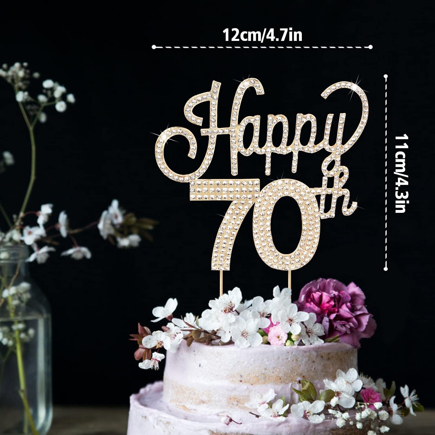Happy 70Th Birthday Gold Rhinestone Cake Topper - Cheers to 70Th Birthday Seventy Years Old Anniversary Party Cake Centerpieces Topper Decorations Gift Sign.