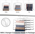 Pants Hangers Non Slip 3 Pack Space Saving Hangers Multi-Layer Swing Arm Pants Hanger Stainless Steel Space Saver Hanger Closet Storage Organizer for Jeans Trouser Slacks Clothes (Black)