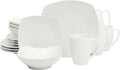 Zen Buffet White Porcelain Dinnerware Set for 4, Square Plates Bowls and Mugs, Chip and Scratch Resistant, Dishwasher and Microwave Safe, 16 Piece