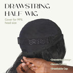 Wavy Half Wig, 3 in 1 Drawstring Seamless Wave Half Wigs for Black Women, Glueless Clip-In & Flip-Over Synthetic Wig, Black-1 26 Inch