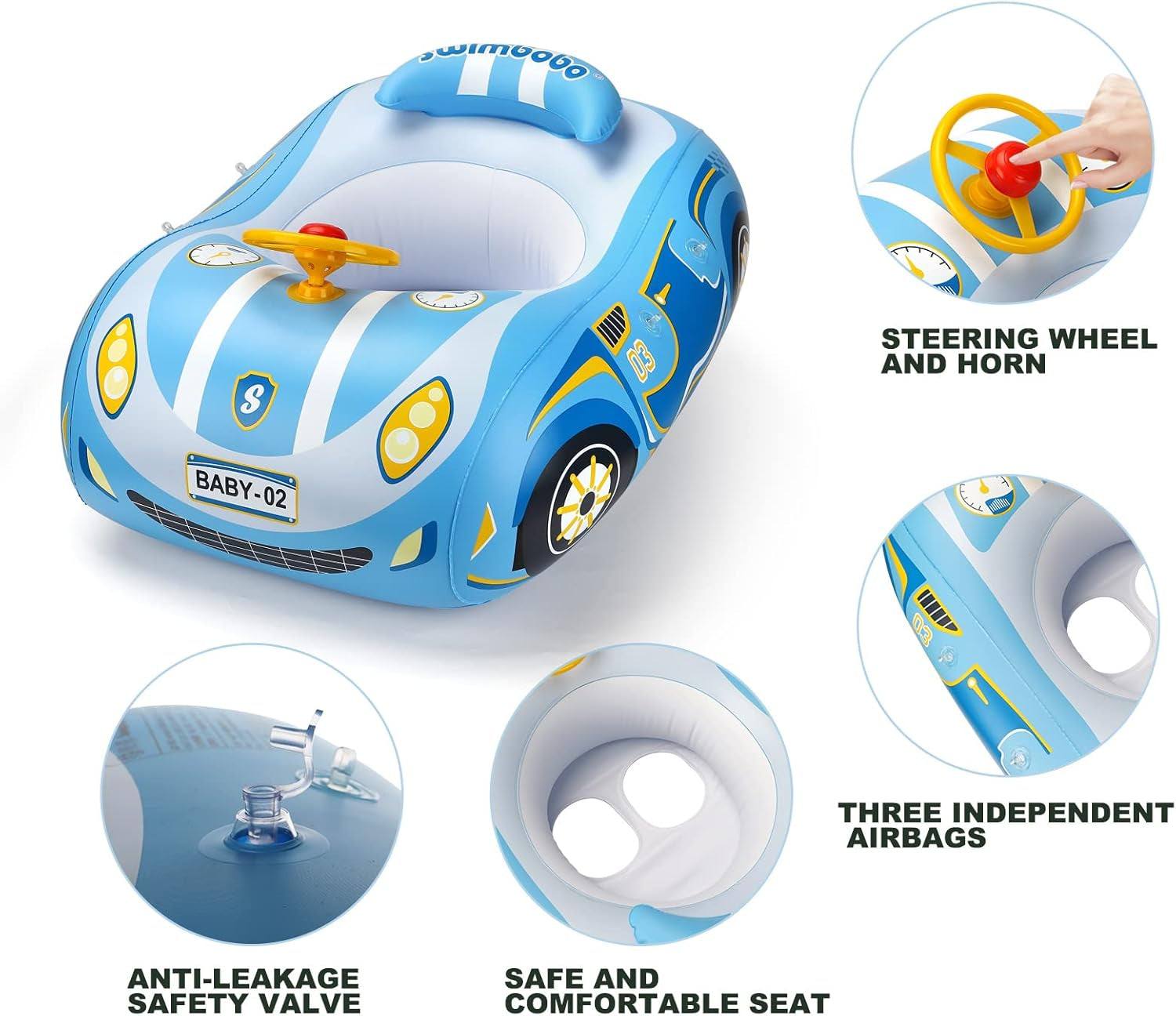 Baby Pool Float with UPF50+ Adjustable Canopy Baby Swimming Float Infant Baby Floatie Boat for Toddler