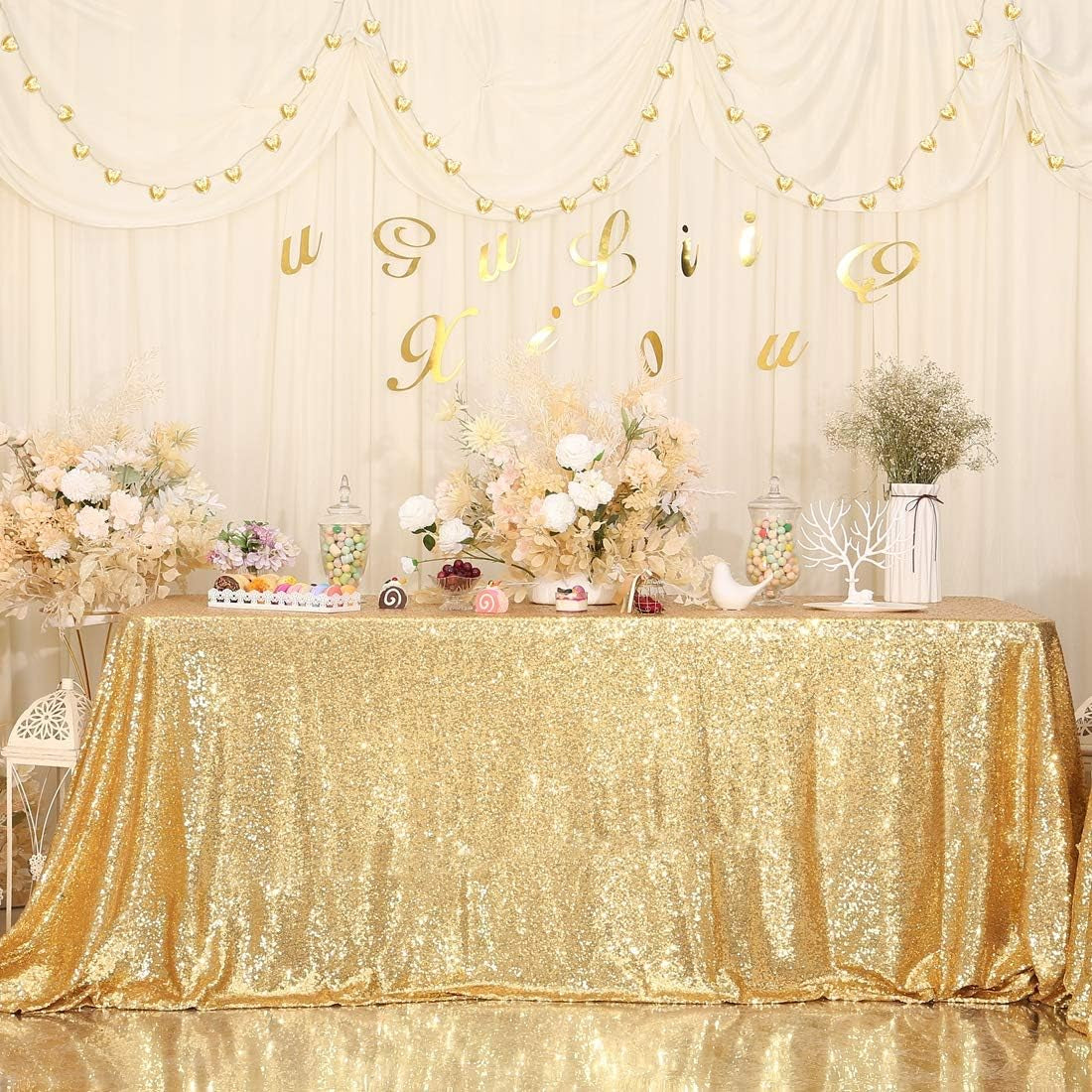 Sequin Tablecloth, 60X102 Inch Gold Rectangle Glitter Table Cover for Cake Dessert Exhibition Party Birthday Events