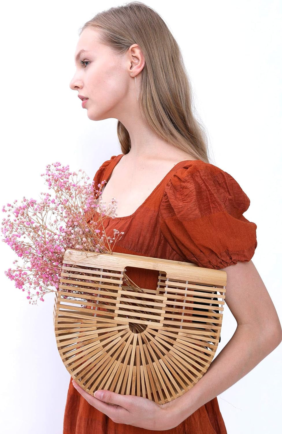 Womens Bamboo Handbag Handmade Large Tote Bag Straw Beach Bags | Beach Purse Size