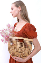Womens Bamboo Handbag Handmade Large Tote Bag Straw Beach Bags | Beach Purse Size
