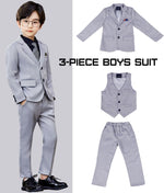 Boys Suit Formal 3 Piece Set Slim Fit Kids Tuxedo Toddler Blazer Vest Dress Pants Ring Bearer Outfit