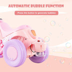 Kids Motorcycle, 6V Electric Ride on Car with Automatic Bubble Function, Foot Pedal, Headlight, Music, 3 Anti-Skip Wheels Vehicle for Children, Toddler Ages 3+ (Violet)