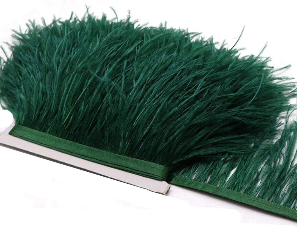2 Yards Natural & Soft Ostrich Feathers Fringe Trims Ribbon - Used for Dress, Sewing Decoration, Craft Clothing, Boots, Wedding Decoration, DIY, Etc (Dark Green)