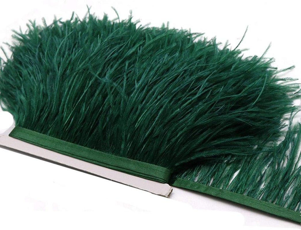 2 Yards Natural & Soft Ostrich Feathers Fringe Trims Ribbon - Used for Dress, Sewing Decoration, Craft Clothing, Boots, Wedding Decoration, DIY, Etc (Dark Green)