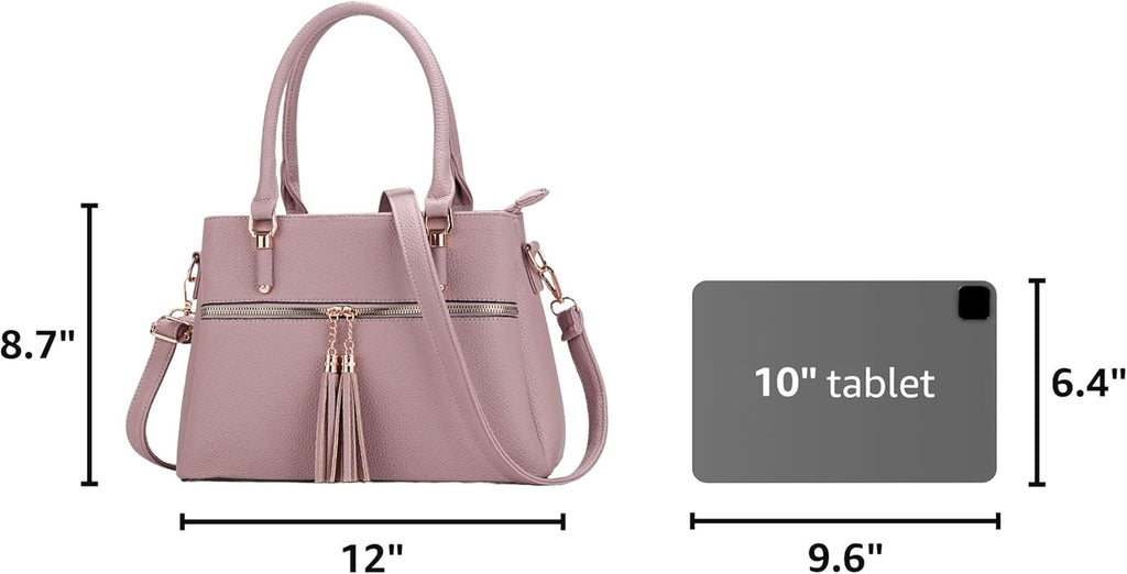 Women Purses and Handbags, PU Leather Top Handle Satchel Bag | Removable Long Strap, 3 Zippered Compartments, Crossbody Purse for Ladies, ,Tassel Pendant