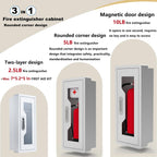 Rounded Corner Semi Recessed Steel Fire Extinguisher Cabinet White 2PC | for 2.5/5/10 LB Extinguisher ，Heavy-Duty Wall Mount Box ，Invisible Handle, Transparent Window, Indoor/Outdoor Use