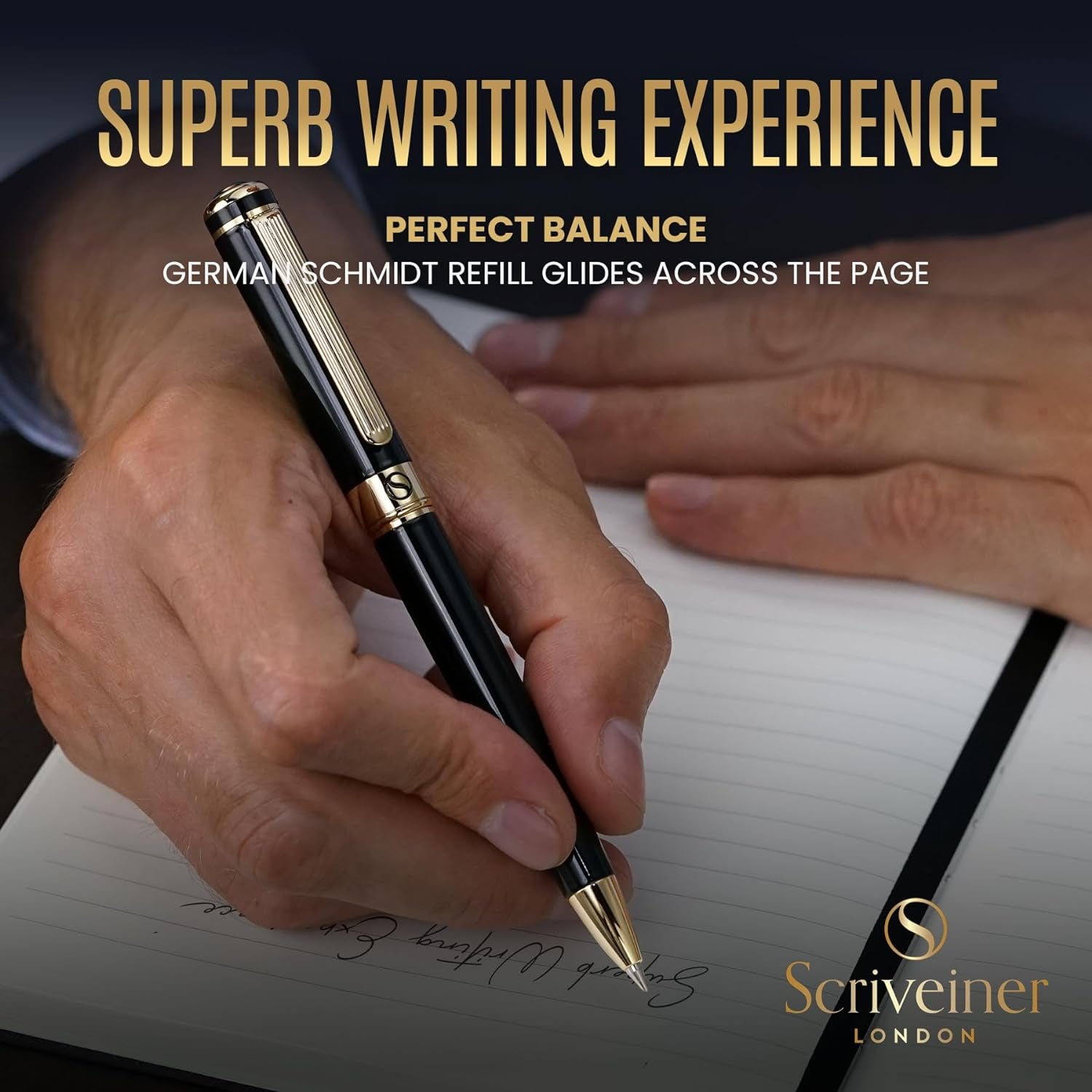 Black Lacquer Ballpoint Pen -Stunning Luxury Pen, Real Gold Plating, Schmidt Black Refill, Best Gift Set for Men & Women, Professional Executive Office, Nice Fancy Designer Pens