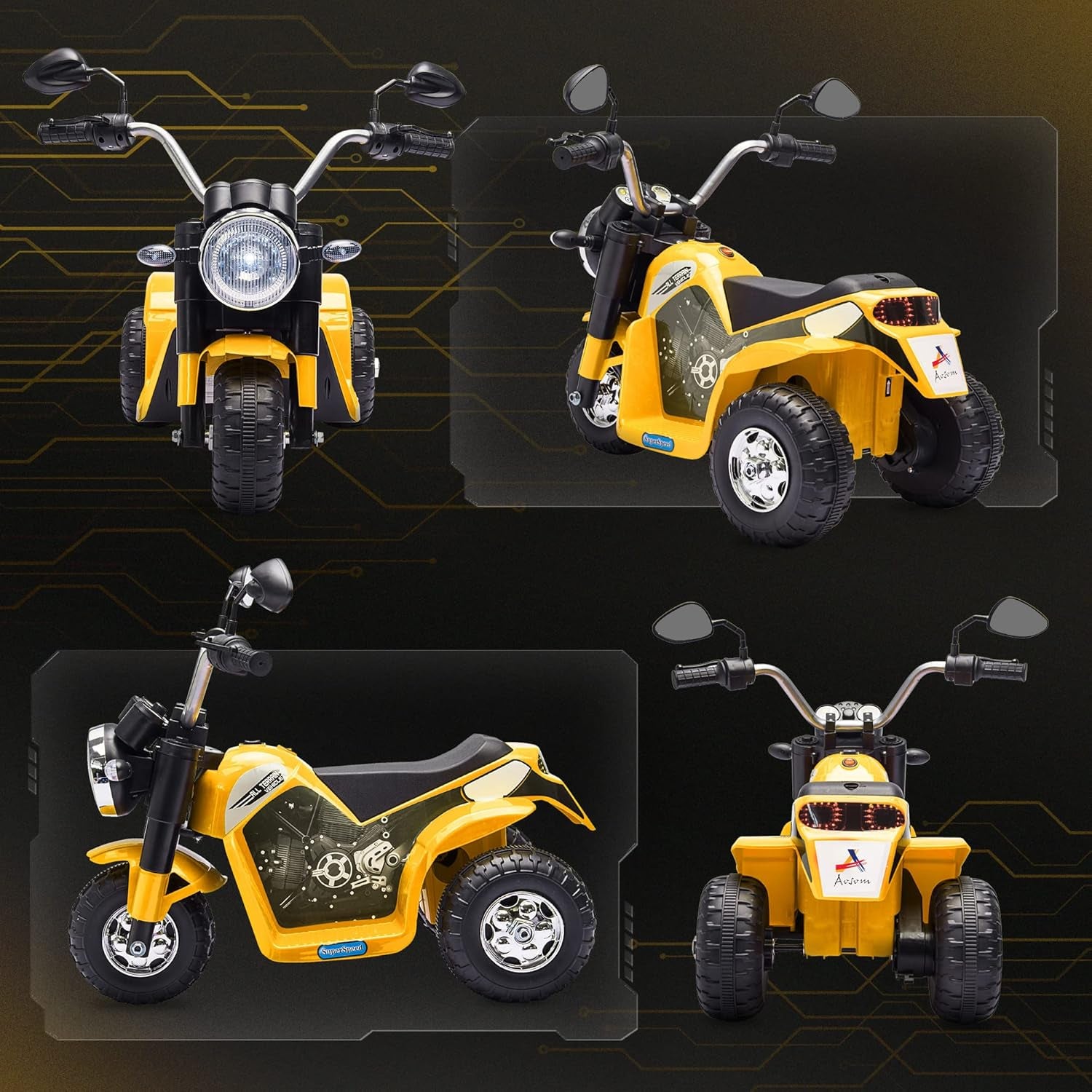 Electric Motorcycle for Kids 6V Ride-On 3-Wheels 18-36 M Yellow | Battery Powered, Dirt Bike, Motorbike, Horn, Headlights, Realistic Sounds Speed