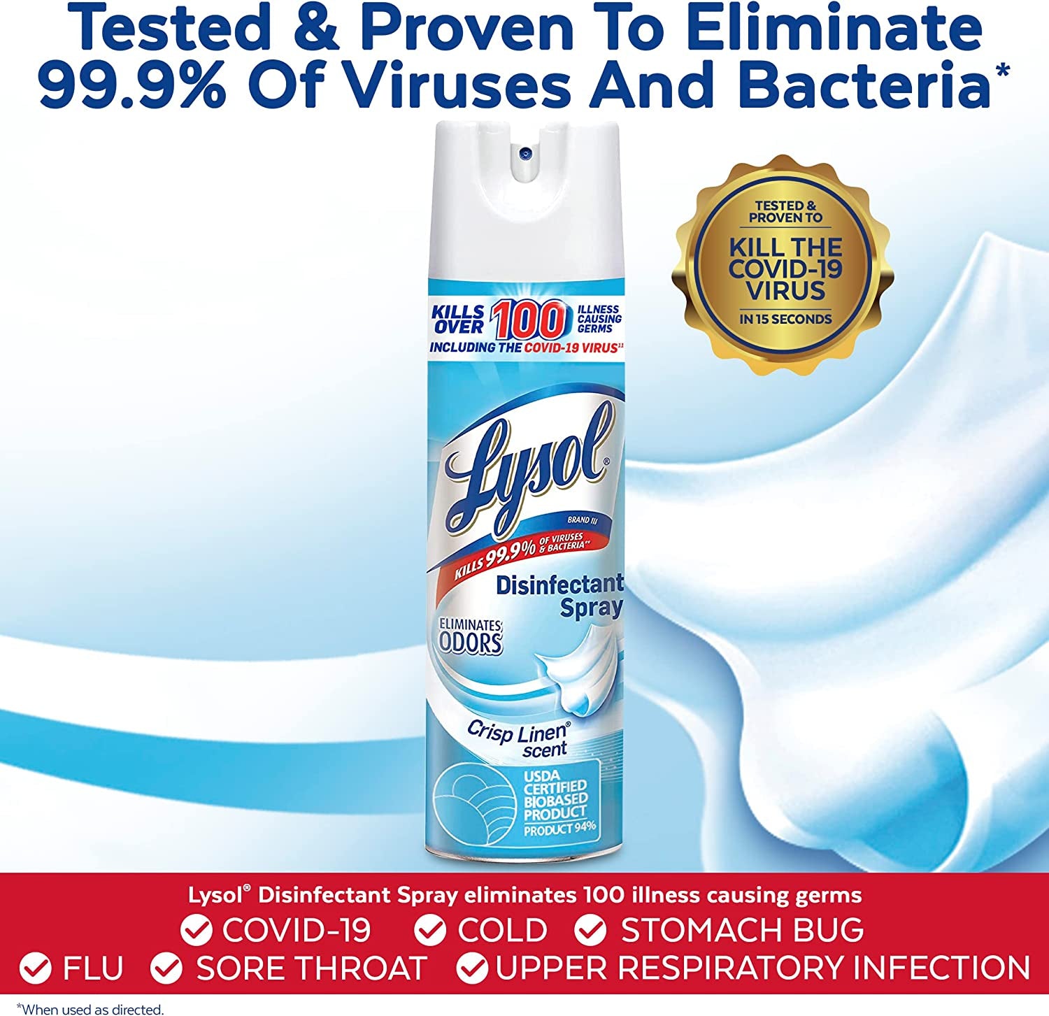 Disinfectant Spray, Sanitizing and Antibacterial Spray, for Disinfecting and Deodorizing, Crisp Linen, 19 Fl. Oz (Pack of 2)