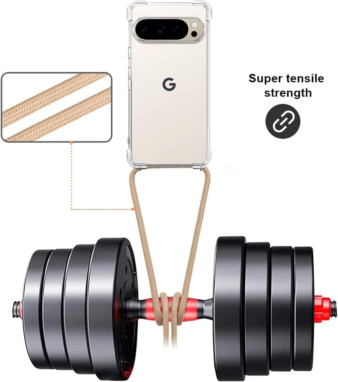 For Google Pixel 10 Pro Crossbody Case Clear Adjustable Shoulder Neck Lanyard Strap Phone Cover for Women Girls Transparent Soft Slim Shockproof Protective Mobile Case for Pixel 10 Pro - Beige