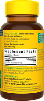 Zinc 30 Mg, Zinc Supplements for Men & Women, Dietary Supplement for Immune Health and Antioxidant Support, 100 Tablets, 100 Day Supply