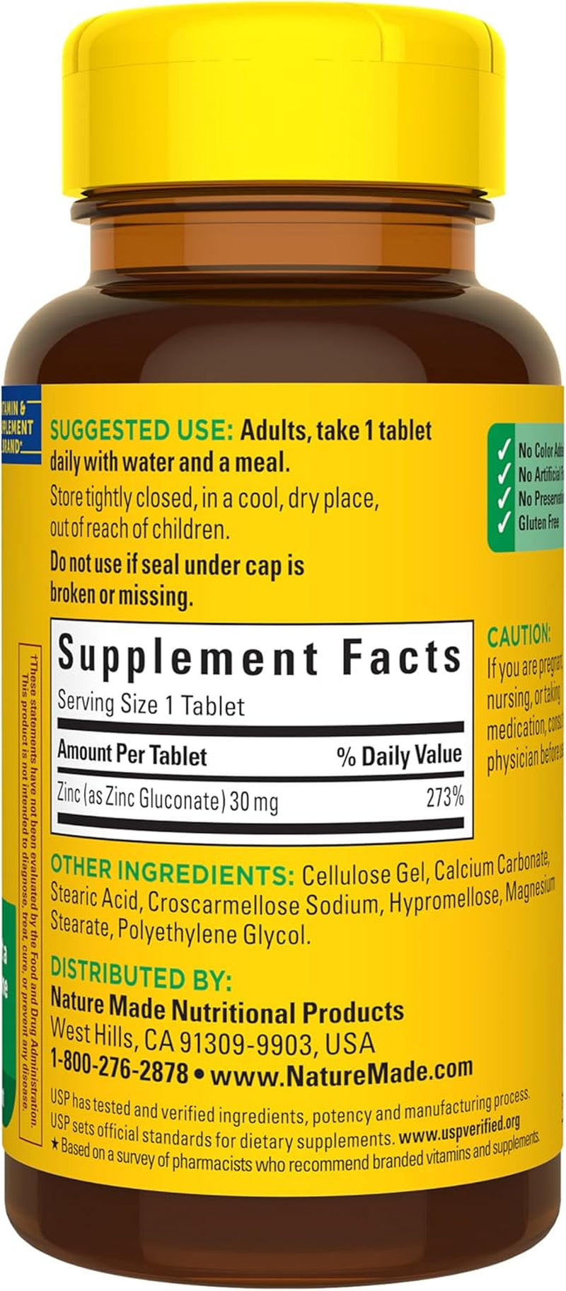 Zinc 30 Mg, Zinc Supplements for Men & Women, Dietary Supplement for Immune Health and Antioxidant Support, 100 Tablets, 100 Day Supply