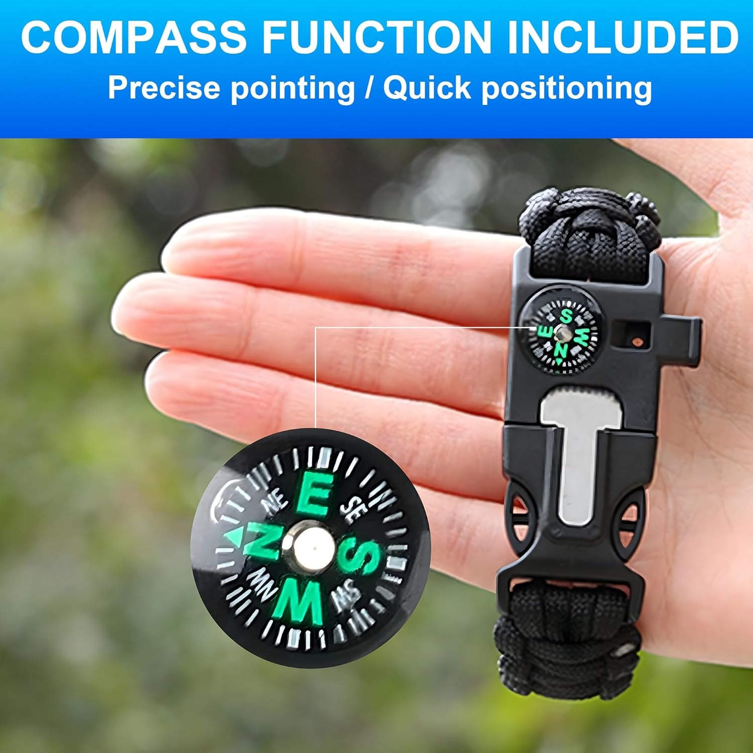 Survival Bracelet Set, 3 Pack with Compass and Whistle | 3 Paracord Bracelets with Compass, Whistle and Magnesium Fire Starter for Camping, Hiking and Emergency Kits