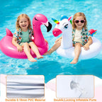2 Pack Inflatable Flamingo Unicorn Pool Floats for Kids 3-8 Years | Pool Party Decorations/Beach/Summer, Durable PVC, Boys/Girls/Toddlers, Lounger/Raft, Vacation Floaties, Quick Inflate