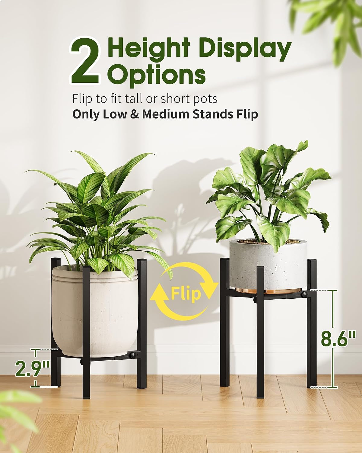 3 Pack Plant Stand Indoor Adjustable, Metal Modern Indoor Plant Stand, Heavy Duty Single Plant Stands Outdoor Corner, Stable Plant Holder Indoor Stand, Fits 8 to 12 Inches Pots, Black