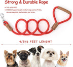Dog Leash with Genuine Leather Connection/Handle, 4/5/6 FT | Rope Leash, Heavy Duty 360° Swivel Metal Clasp, for Small Medium & Large Dogs