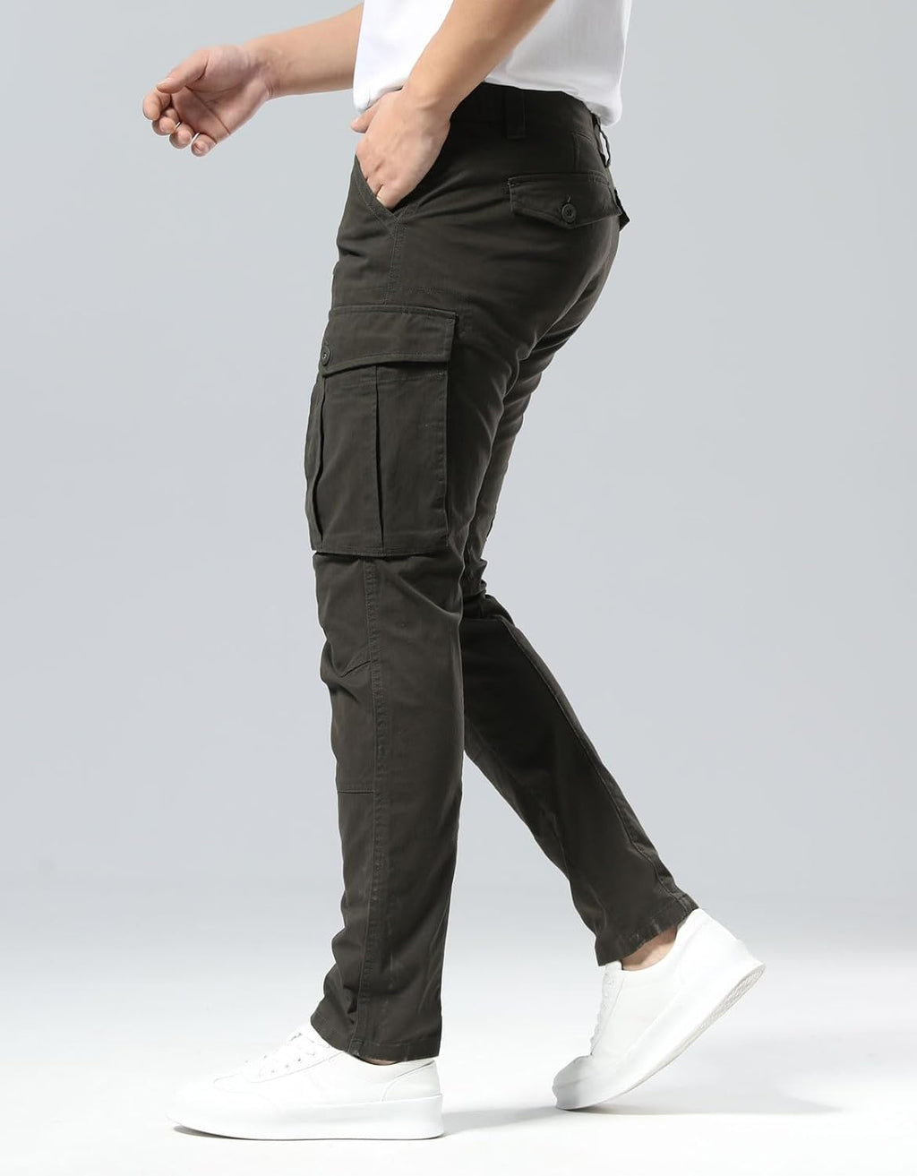Men'S Cargo Pants Slim Fit with Articulated Knees