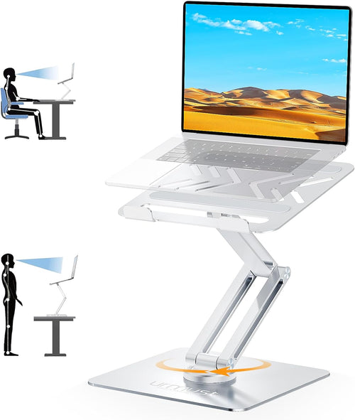 360° Rotating Laptop Stand for Desk Fit 10-17" Device | Adjustable Height, Ergonomic Laptop Riser Standing Desk Converter, Macbook Stand, Aluminum Computer Riser Holder