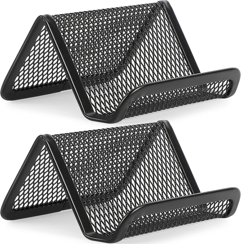 Mesh Business Card Holder 2 Pack | Black Metal Business Card Display Stand, Holds 50 Cards, Sturdy Display for Office, Reception Desk, Front Counter