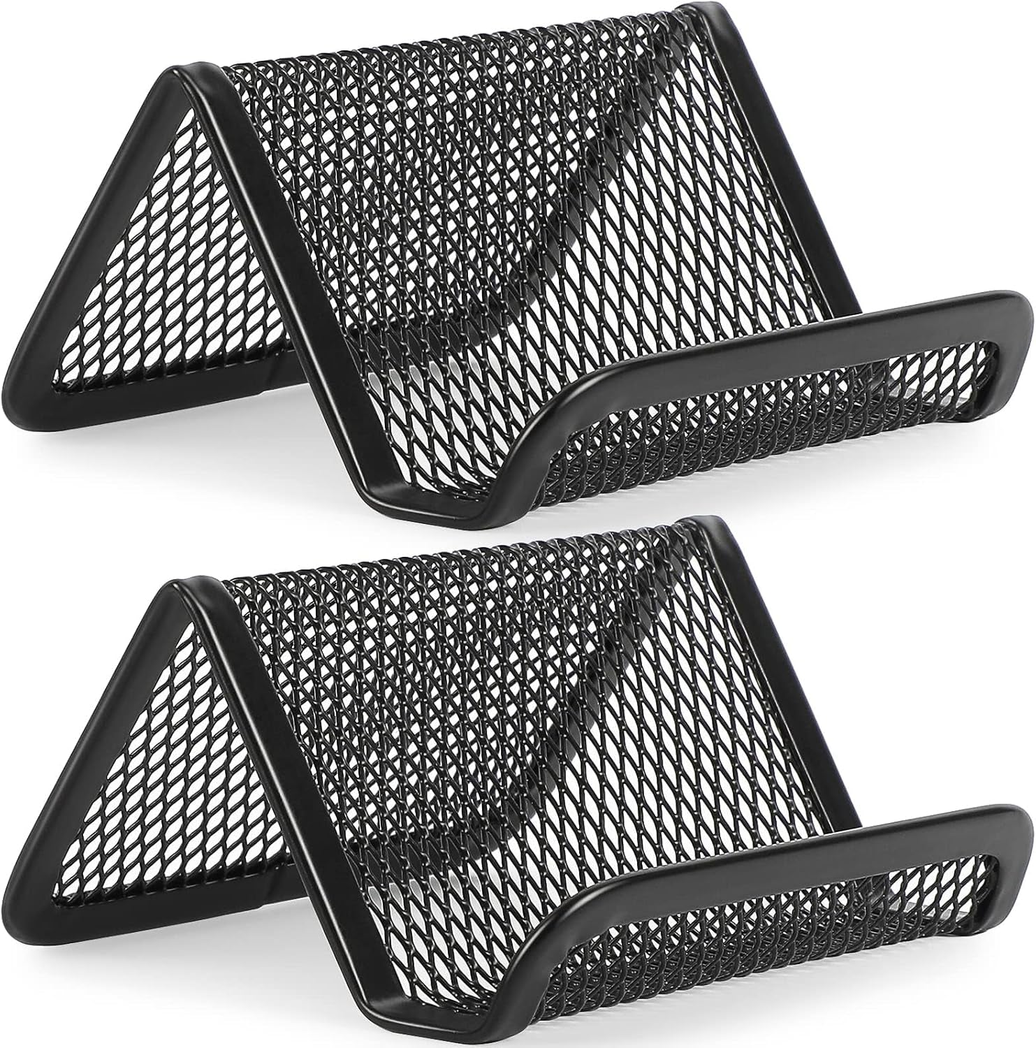 Mesh Business Card Holder 2 Pack | Black Metal Business Card Display Stand, Holds 50 Cards, Sturdy Display for Office, Reception Desk, Front Counter