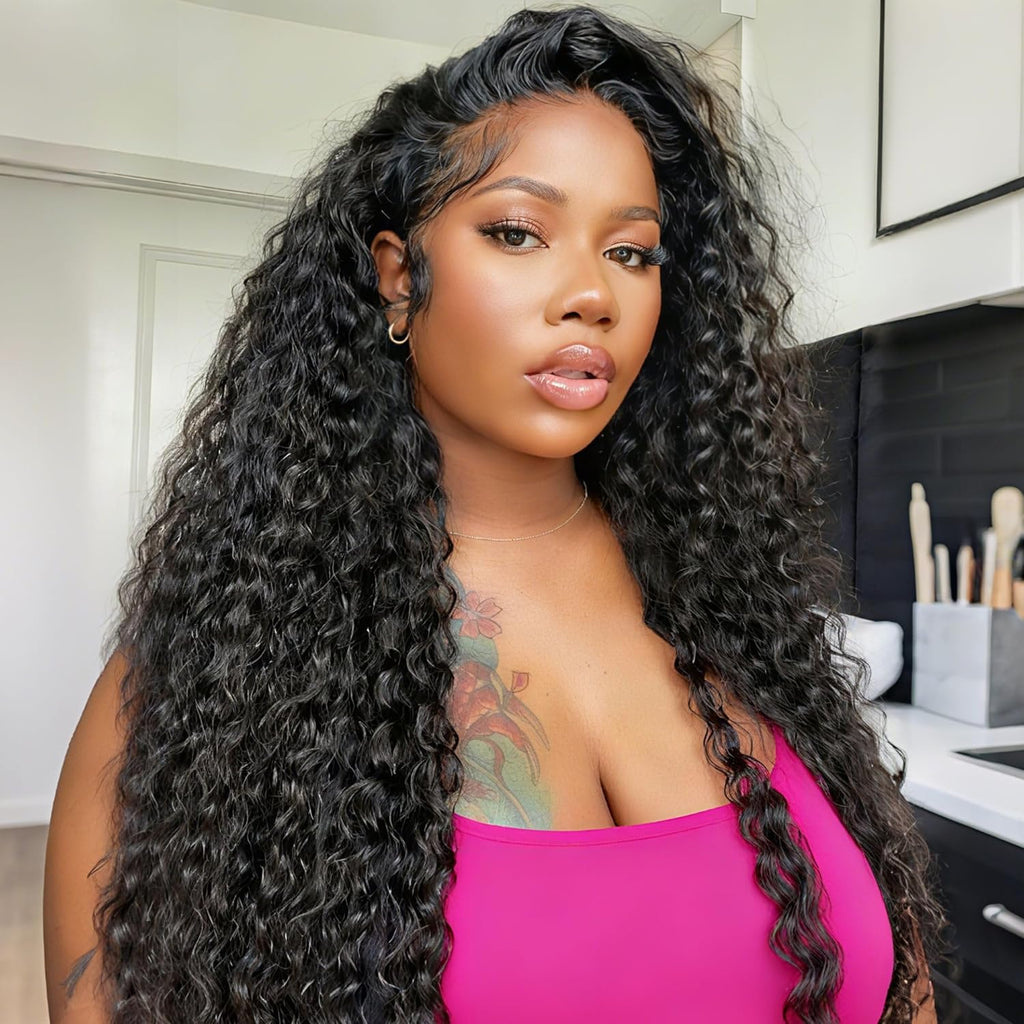 Deep Wave Half Wig Human Hair 24Inch Wear and Go Glueless Curly Wig 200% Density 3 in 1 Seamless Flip over Drawstring No Headband Wig for Black Women Beginner Friendly Natural Color