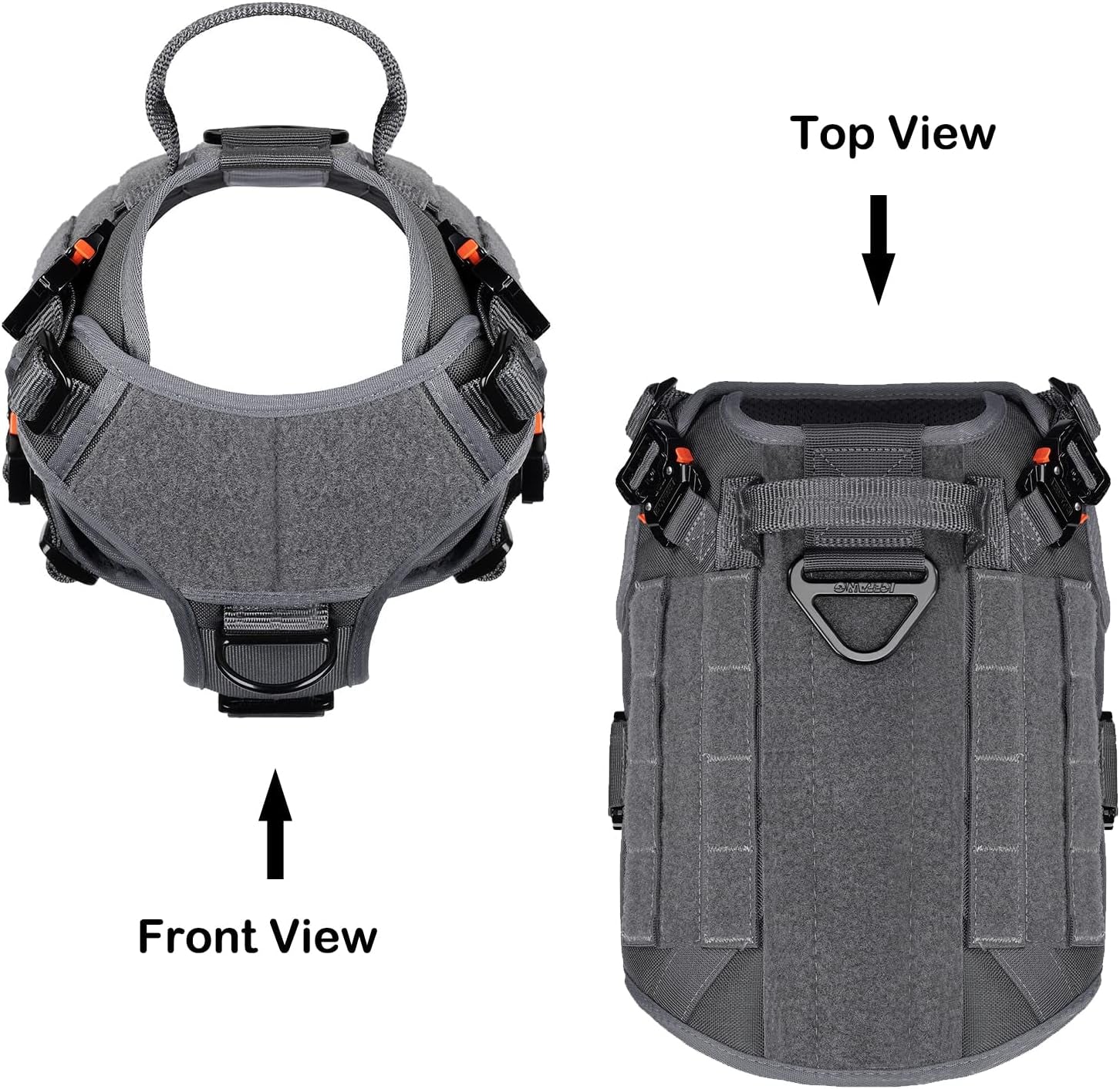 Tactical Dog Harness for Medium Dogs,Full Metal Buckles Dog Vest | with MOLLE, Reflective,Adjustable,2 Leash Clips,Control Handle,No Pull,Soft Padded,Grey,Medium